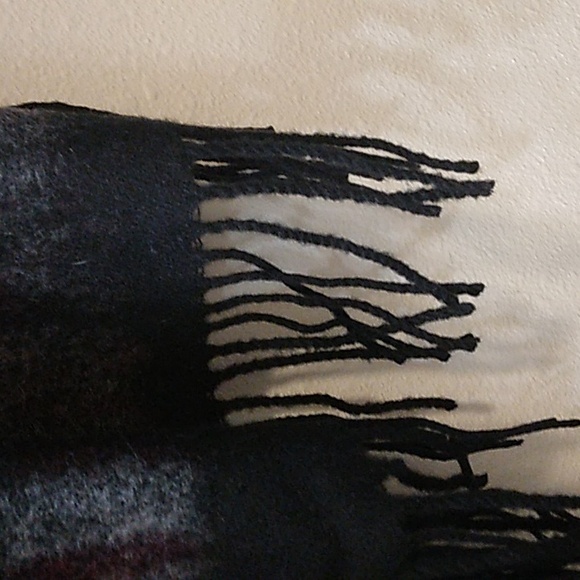 Large Striped Black Gray and Purple Fringe Scarf - Picture 7 of 9